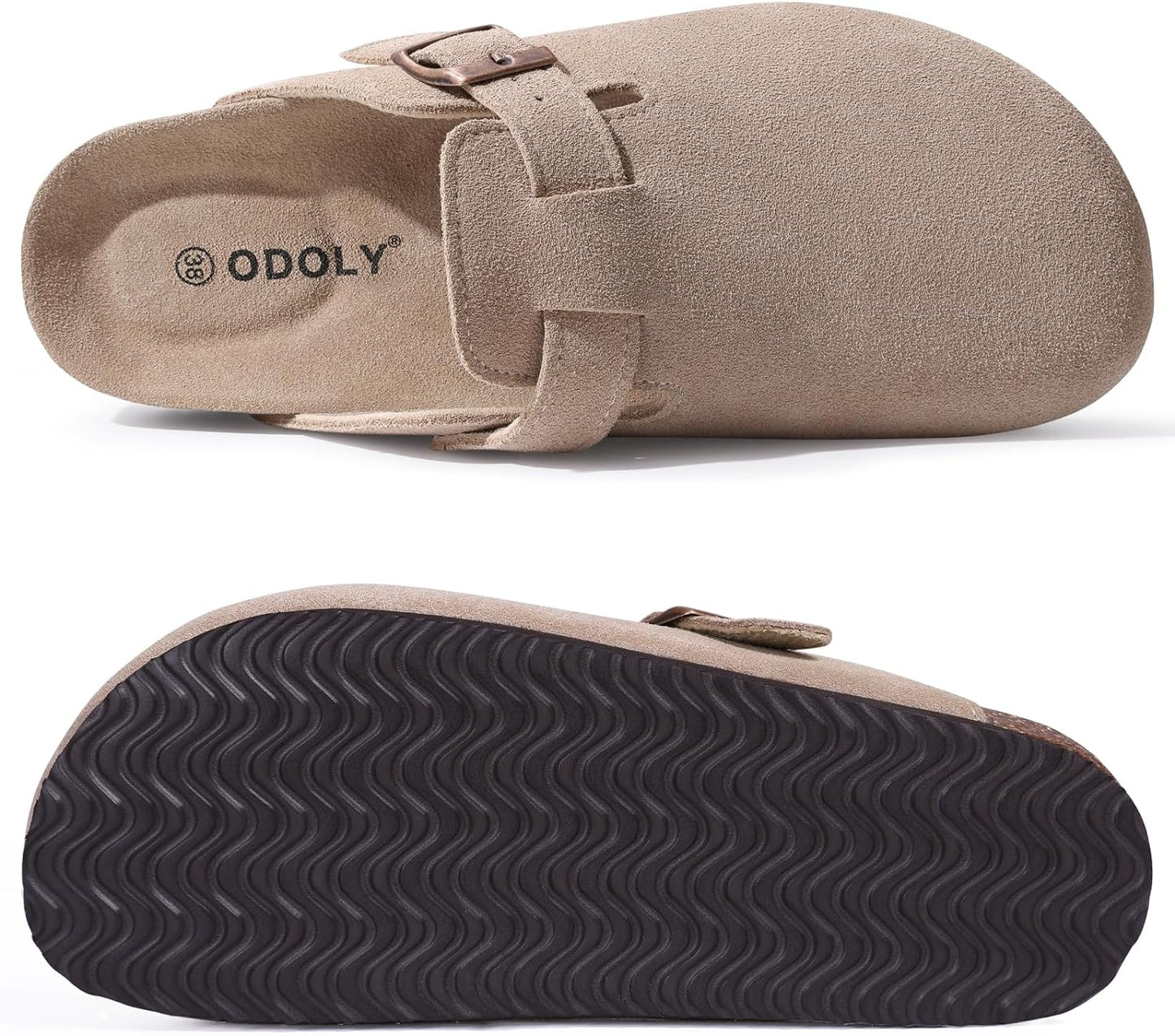 Genuine Suede Clogs for Women Men Soft Cork Footbed Leather Mules Comfort Potato Shoes with Arch Support