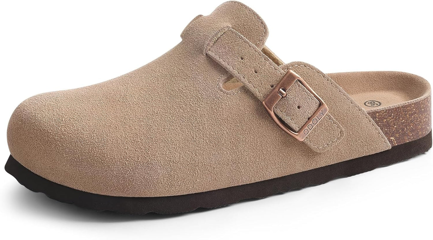 Genuine Suede Clogs for Women Men Soft Cork Footbed Leather Mules Comfort Potato Shoes with Arch Support